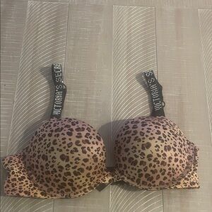 Victoria's Secret Pink Leopard Print Push-Up Bra with Branded Straps